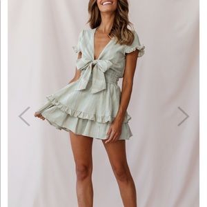 Anthea Bow-Tie Front Layered Frill Dress Olive XS